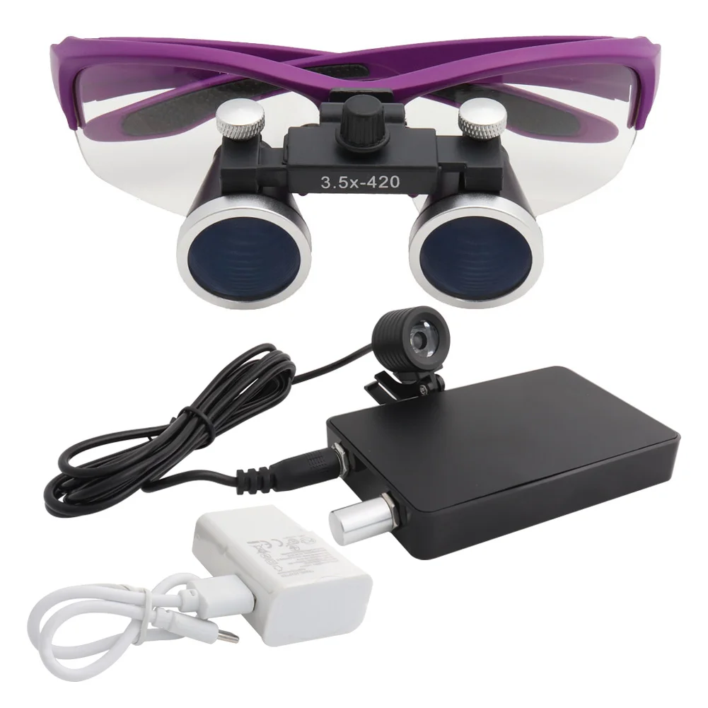 

Dental Loupes Medical Magnifier 2.5 3.5x420 Magnification Binocular 3W Headlight Headlamp Filter USB Connection Cloth Case