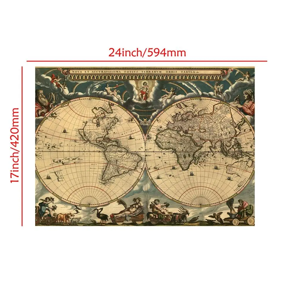 A2 Size Retro World Map Fine Canvas Wall Map HD Printed Unframed Painting For Office School Wall Decoration