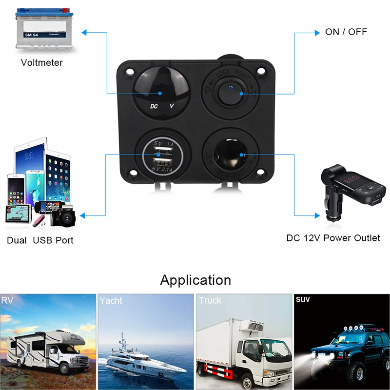 12 V-24 V автомобиль Лодка гнездо для автомобильного прикуривателя с двумя портами USB Зарядное устройство вольтметр RV яхта специальный переключатель панель автомобиля мобильного телефона Зарядное устройство