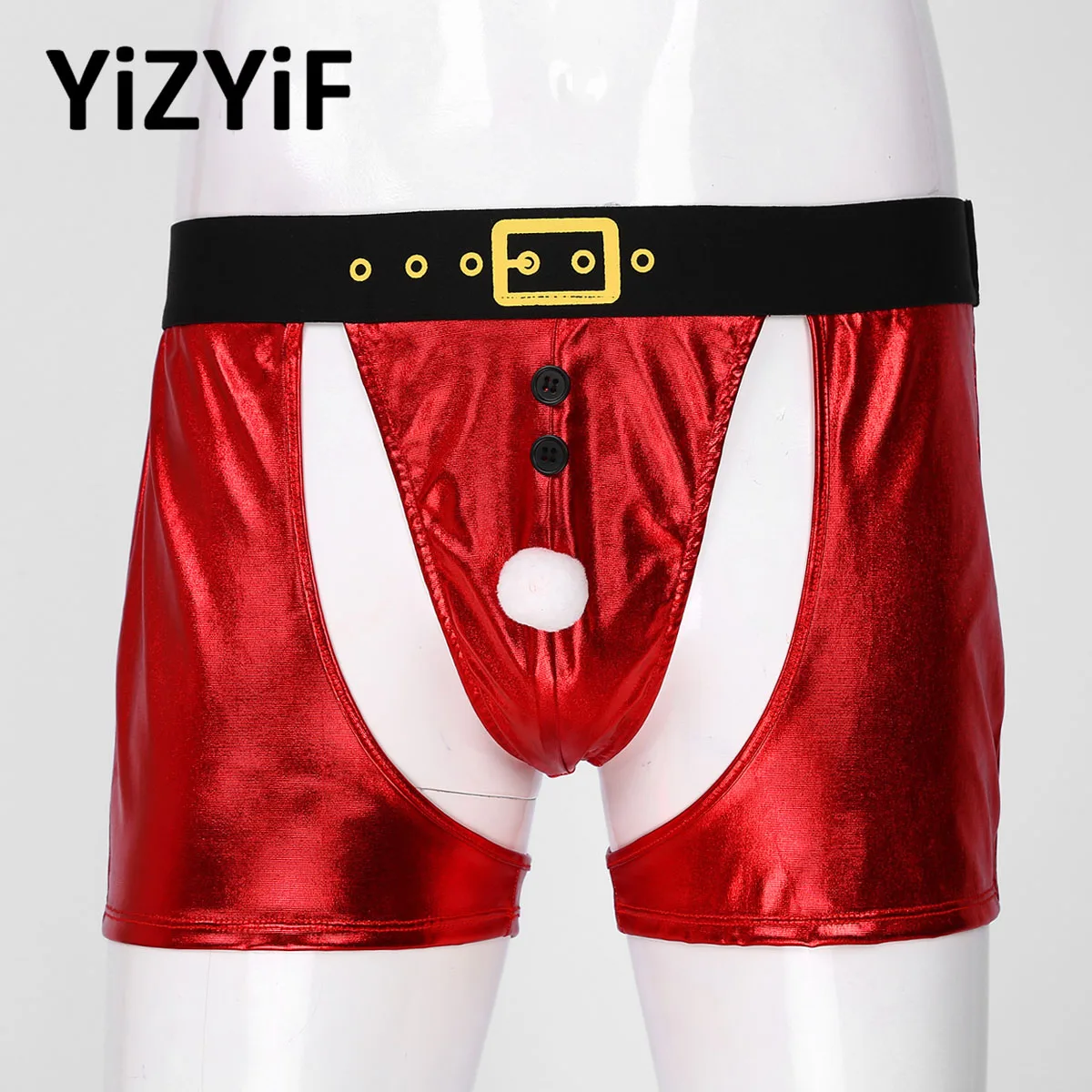 

Men Hot Sexy Lingerie Glossy Red Cutout Boxer Shorts Male Erotic Christmas Claus Santa Bulge Pouch Underpants