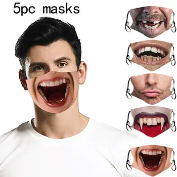 

Male Women 3D Funny Printing Printed Pollution Spatter Face 5PC Masks Shield Washable Reusable Mouth Cover Mascarilla Masque