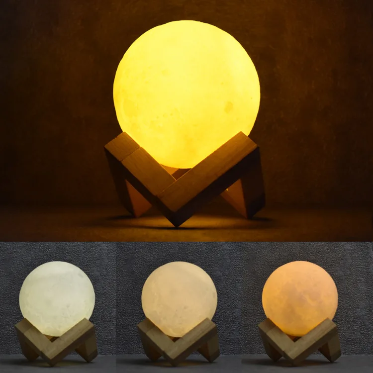 

Hot Selling 3D Moon Lamp Three-Color Touch Colorful Remote Control Pat Three-Color LED Light Control USB Charging Small Night La