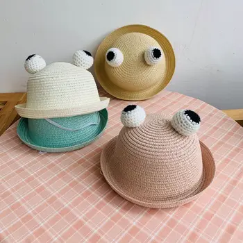 

CHILDREN'S Straw Hat New Style Solid Color Dome with Big Eye Cute Bucket Hat Fashion Korean-style Network Red Strawhat Children'