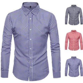 

Men's Cotton Casual Shirts New Striped Print Gentleman Long Sleeve Slim Fit Shirt Autumn Winter Camisa Social Comfort Blouse#M