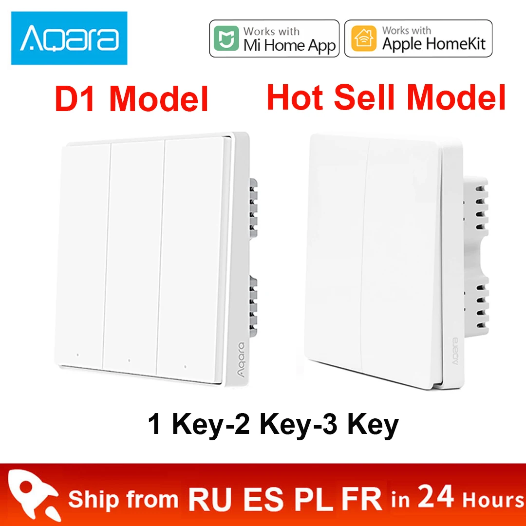 Xiaomi Aqara D1 Smart Wall Switch ZigBee Light Remote Control Wireless Key Zero Line Fire Wire No Neutral 3 Key Switchs Homekit