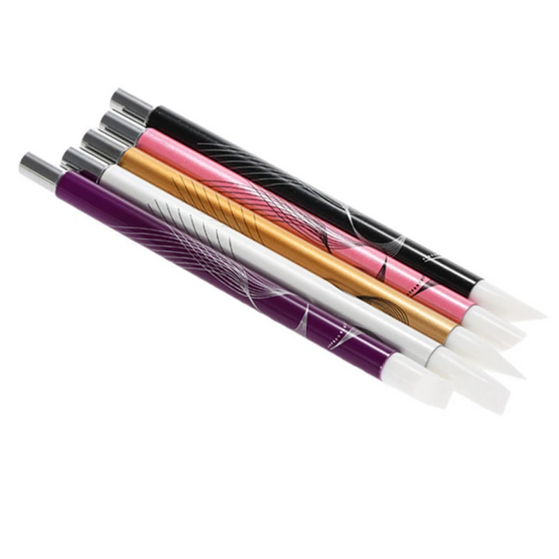 5pcs Metal Silicone Nail Art Brush Acrylic Liquid Powder Carving Craft Pottery Sculpture Image Painting Shaping Pen Kit