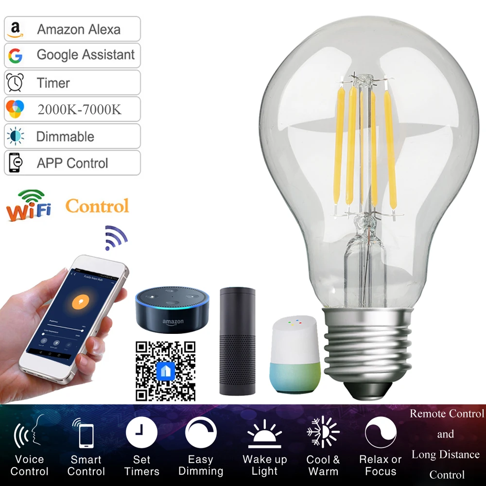 

12W WIFI LED Light Bulb E27 Retro Lamp Vintage Globe Ball Led Filament Bulb Bombillas LED Edison Bulb Smart Light Smartphone