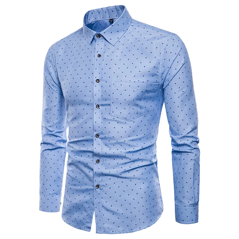ZUSIGEL мужские рубашки с длинным рукавом весна осень рубашка с квадратным воротником для мужчин Slim Fit повседневные мужские рубашки в горошек - Цвет: Небесно-голубой