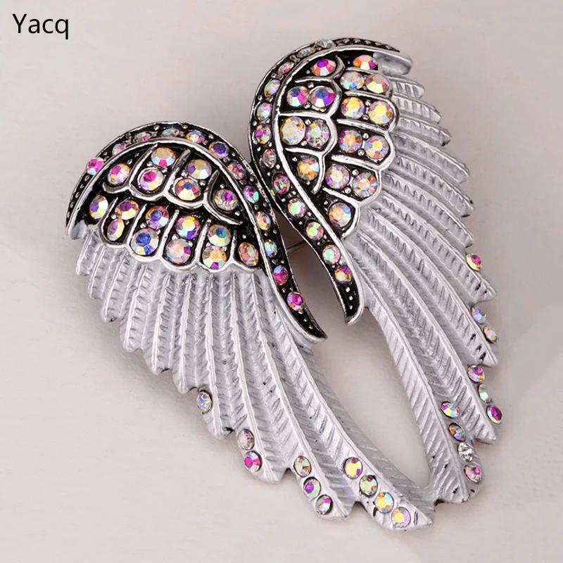 YACQ Angel Wings Brooch Pin Pendant Women Biker Jewelry Gifts for Mom Her Wife Girlfriend W Crystal Wholesale Dropshipping BD03