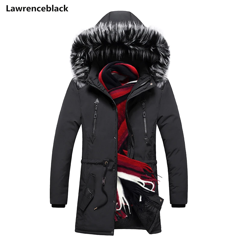 

Cotton-Padded Men's Parkas 2019 Winter Windbreakers Men Parka Jacket Hat Detachable Mens Jackets Thich Fleece Lining Male Coats