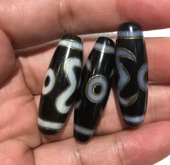 

Treasure Magic Power Power Tibetan Old Oily Agate 2 Eye Ruyi As You Wish Gold Inlaid dZi Bead Amulet Fit For Bracelet