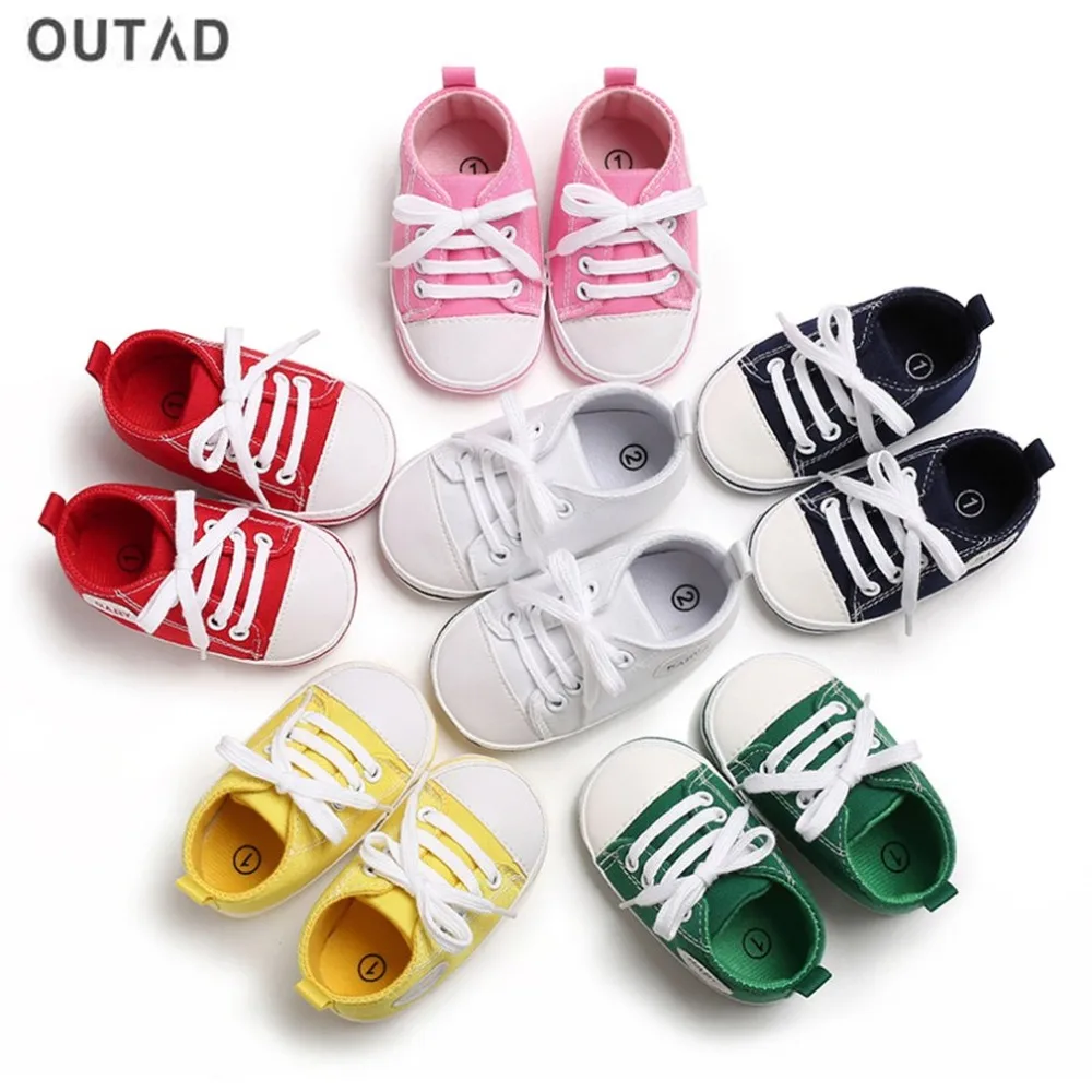 OUTAD Spring Autumn Anti-slip Soft Soles Sports Shoes Patchwork Prewalker Baby Unisex Slip-on Lace-up Infant Shoes New Sale
