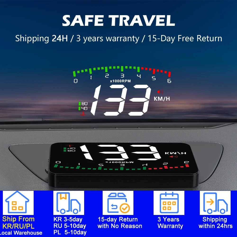 WIIYII A900 OBD2 HUD ڵ ׼   ÷ ӵ RPM ڵ  ׼ Ʈ   ڵ