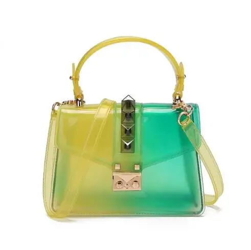 Bags Женские тапочки из натурального Лисьего меха; ПВХ; сумка через плечо ярких цветов; Радужная сумочка; разноцветные прозрачные сумки через плечо; женские меховые шлепанцы - Цвет: Bags