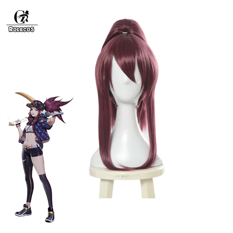 ROLECOS LOL KDA AKALI Cosplay Hair Akali Wig Headwear Game K/DA 40CM Long Purple Heat Resistant Synthetic Perucas |