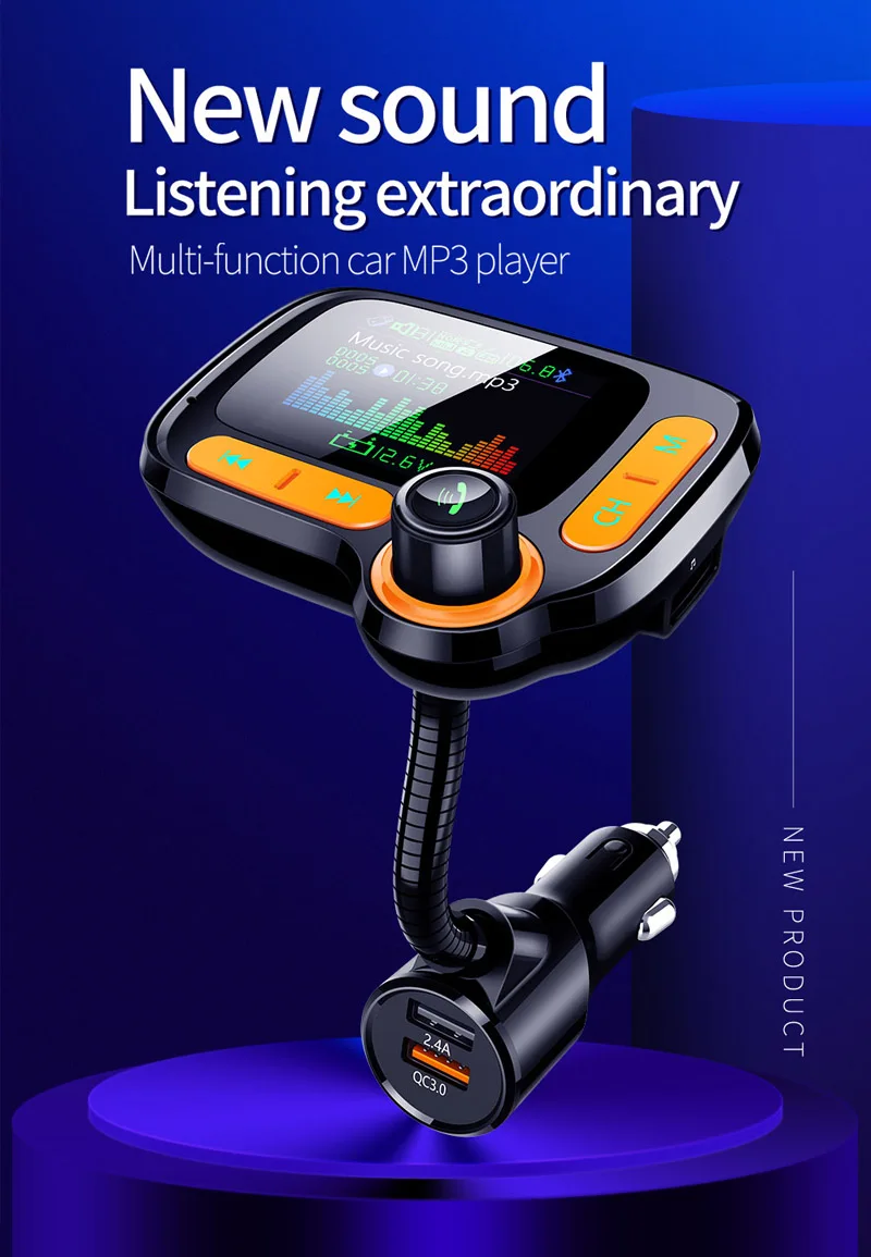 JaJaBor Bluetooth 5,0 автомобильный комплект громкой связи fm-передатчик AUX аудио приемник Быстрая зарядка QC3.0 Поддержка TF карты/U диск воспроизведения