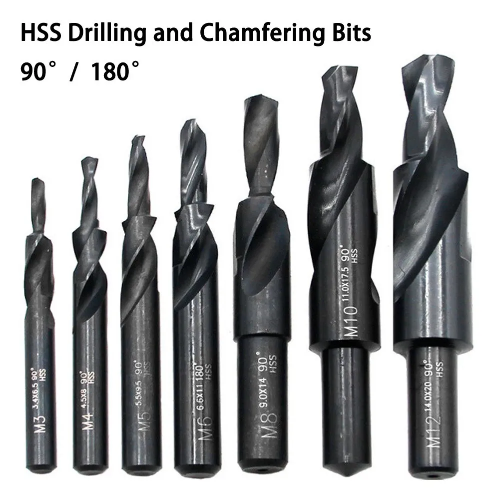 1PC M4--M12 90/180 Degree HSS Counterbore Spiral Step Drill Bit  Suitable For Metal/non-metal Drilling Chamfering
