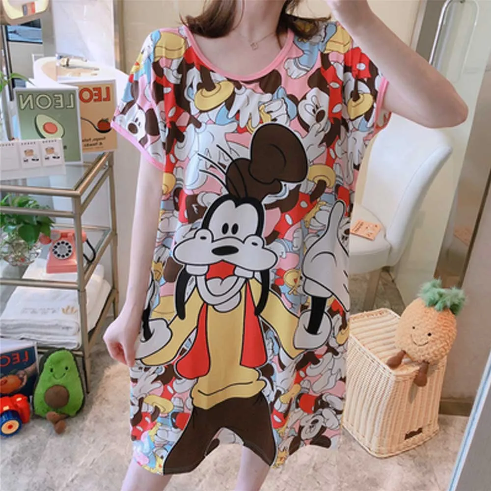 Disney Fashion Minnie Mickey Mouse Goofy Daisy Donald Duck Cartoon Print Loose Nightgowns Sleepshirts Sweet Women Sleep Tops