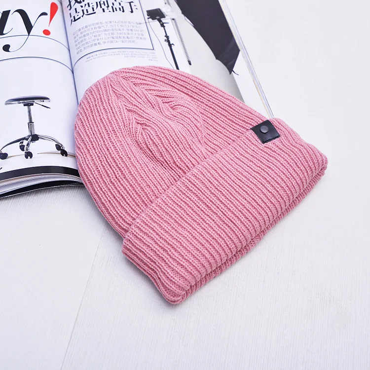 JIAXUN033, новинка, зимние мужские свернутые шапки, вязаные шапки Skullies, женская шапка в горошек, в стиле хип-хоп, лыжная вязаная шапка, шапка Gorras - Цвет: pink