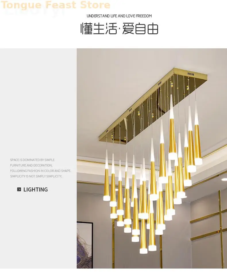 Modern Design Gold Black Minimalist Luster LED Chandelier for Bedroom Dining Living Room Loft Restaurant Cafe Interior Home Deco