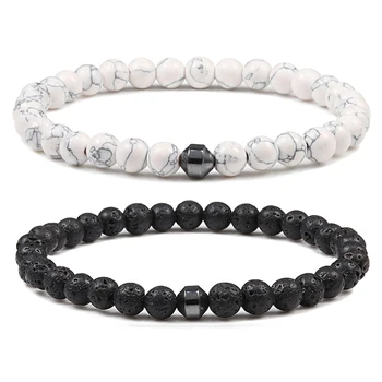 

6mm Men Natural Lava Stone Bracelet Charm Tiger Eye Onyx Beads Hematite Cylinder Stretch Bracelets & Bangles Women Wrist Jewelry