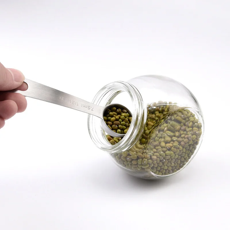 6 Pcs /set Measuring Spoon With Scale Stainless Steel Coffee Tea Measuring Bakery Tool For Liquid Spice Powder Kitchen Gadget