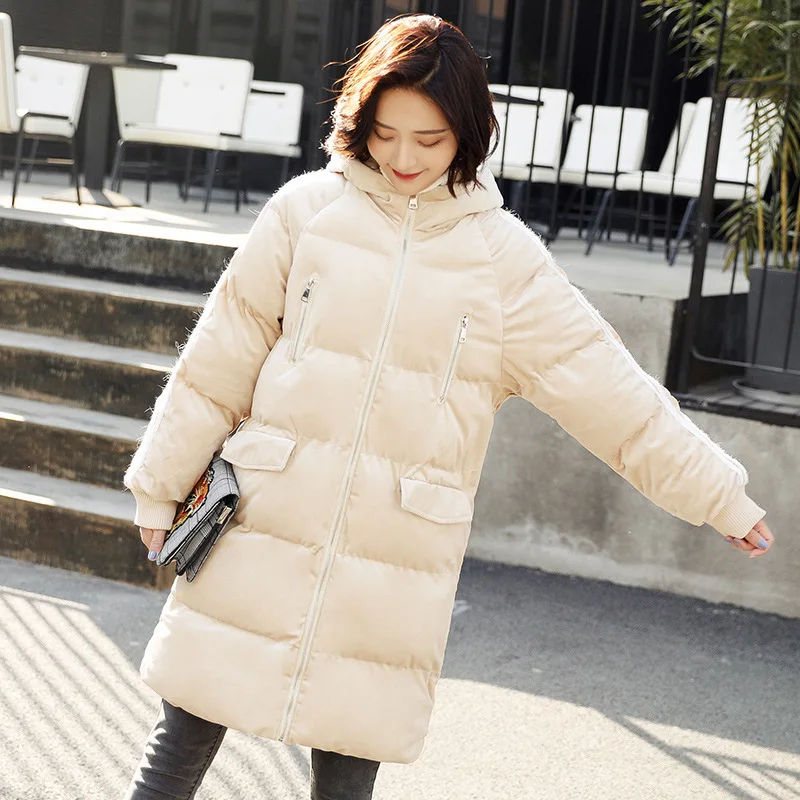 

Gold Velvet Cotton-padded Clothes/Cotton Coat 2019 Winter Comfortable Warm Elegant Long Sleeve Crew Neck Hooded