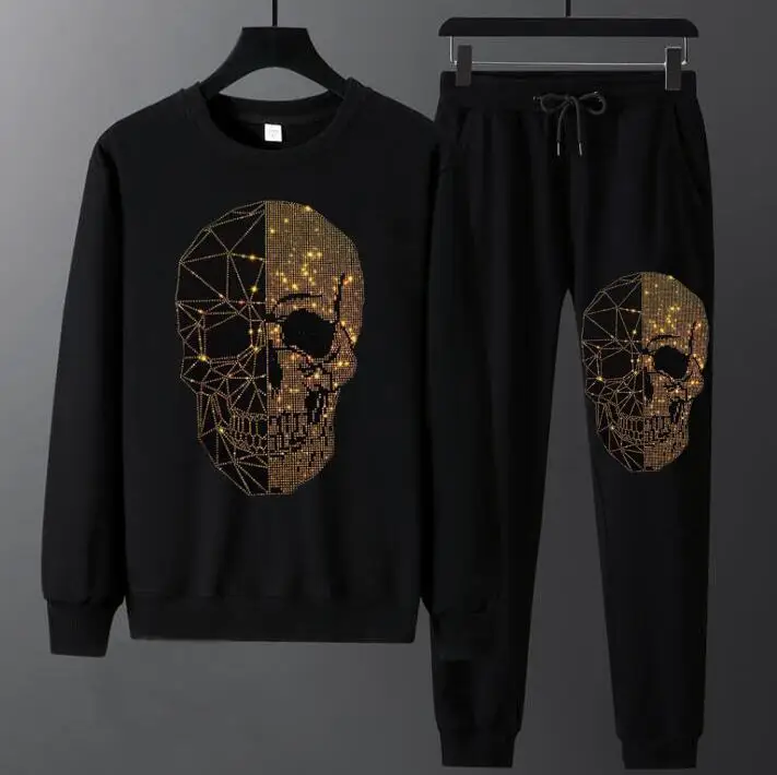

Brand Men Clothing Sets Tracksuit 2 Piece Sets Rhinestones Men's Sweater Set Sports Suit Streetswear