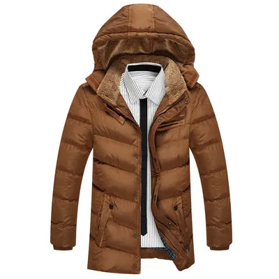 Winter Jacket Men Parka Coat Male Casual Slim Fit Mid-long Coat Men Hooded Collar Thick Warm Windbreaker Parka Men L-XXXL - Цвет: CAMEL