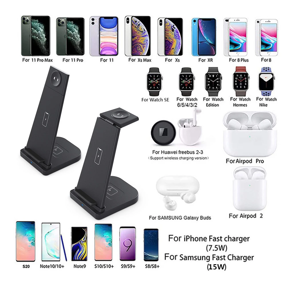 Carregador sem Fio para Iphone Estação de Carregamento Rápido para Apple 3 em 1 Fdgao x xs xr 8 Iver se 6 5 4 3 2 Airpods Pro 15w qi 12 11 4 B396-B4_??