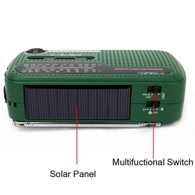AAAE Top-De13 Portable Fm Am Radio Solar Emergency Radio World Receiver Hand Crank Power Emergency Outdoor Radio Portable Solar