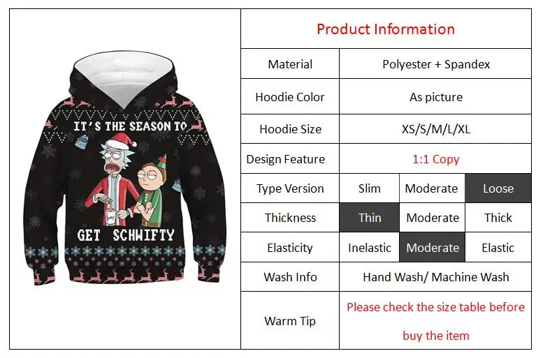 Черные детские толстовки с капюшоном; свитер для мальчиков и девочек с рисунком Рика Морти; детская толстовка с длинными рукавами; пуловеры; Повседневная Рождественская верхняя одежда