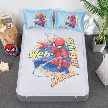 

Disney Marvel Spider-Man Bed Mattress Topper Mat Children Boys Iron Man Summer Cool Ice Silk Sleeping Bed Mat Set Pillowcase