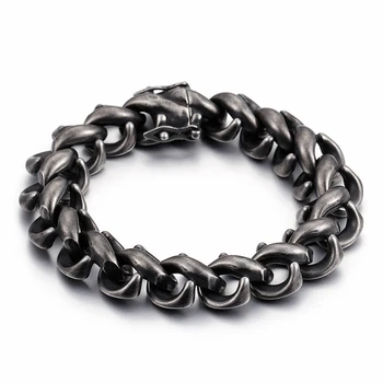 

Rock Matte Link Chain Bracelets For Men Stainless Steel Brushed Black Hand Chain Bracelet Homme Punk Jewelry Gift