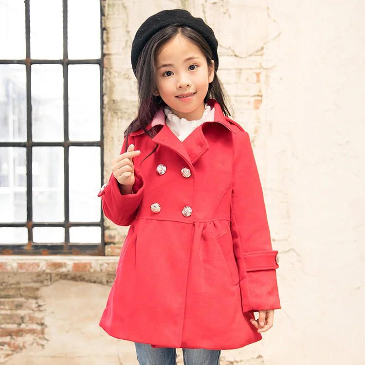 

Childrenswear Autumn And Winter Girls Mid-length Overcoat Western Style Double Breasted GIRL'S Coat Woolen Fold-down Collar Tops