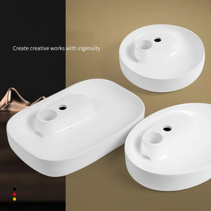 

Nordic ceramic washbasin square basin simple White bathroom European art washbasin home basin Side-draining invisible rear drain