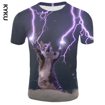 

KYKU New Galaxy Space 3D T-shirt Lightning Cat Eat Taco Pizza Funny Top T-shirt Short Sleeve Summer Shirt