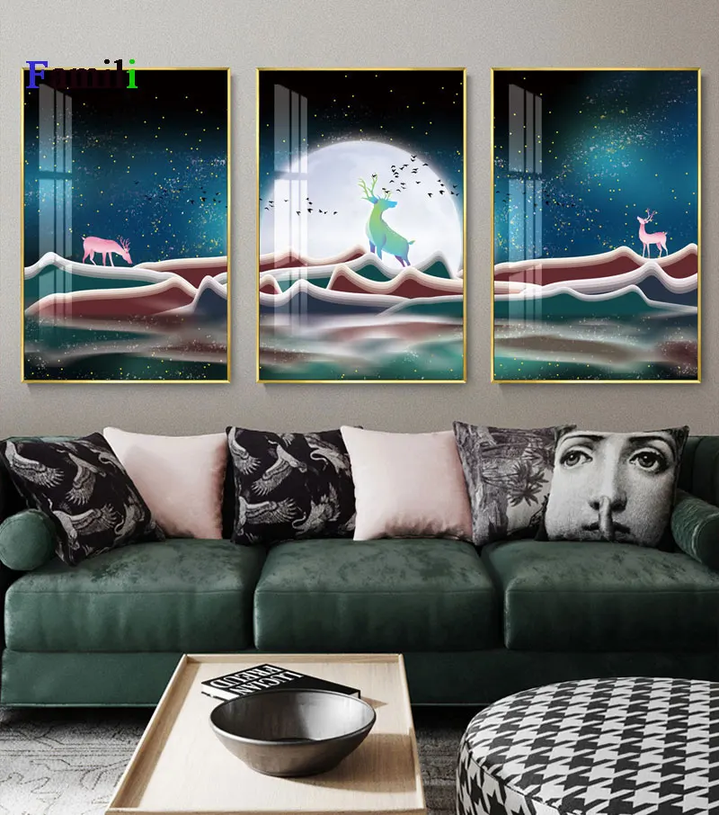 

Abstract Nordic Modern Home Decoration Poster Prints Canvas Painting Deer Landscape Wall Picture for Living Room Bedroom Decor