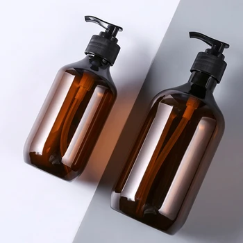 

2020 300ml/500ml Amber Plastic Empty Squeeze Bottle With Black Lotion Pump Sample Containers For Body Lotion Shower Gel