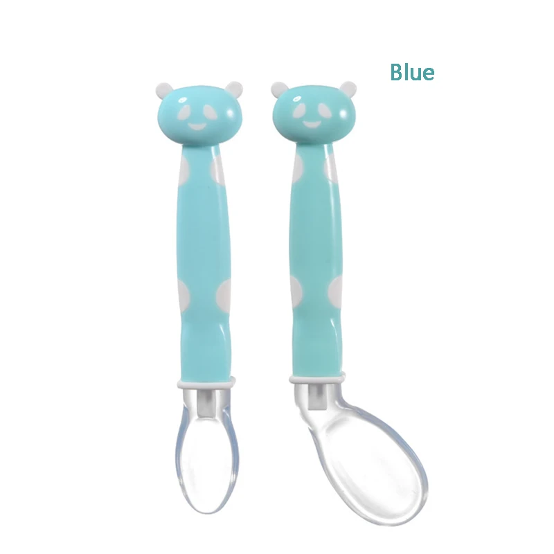 Blue Spoons 2 шт Новорожденный ребенок Кормление мягкий силиконовый насадка ложка посуда столовые приборы половник суп лекарственный сок малыш, дети, младенец - Цвет: Blue Spoons