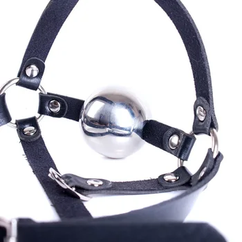 Bdsm Slave Role Play Head Bondage Leather Harness Strap with 42mm Stainless Steel Ball Gag Sex Toys for Fetish Open Mouth Flirt 3