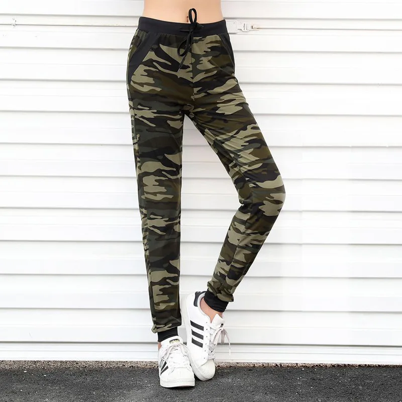 

Fashion Women Sweatpants Camouflage Print Full Length Casual Elastic Mid Waist Pockets Joggers Female Gothic Joggers Women 2019