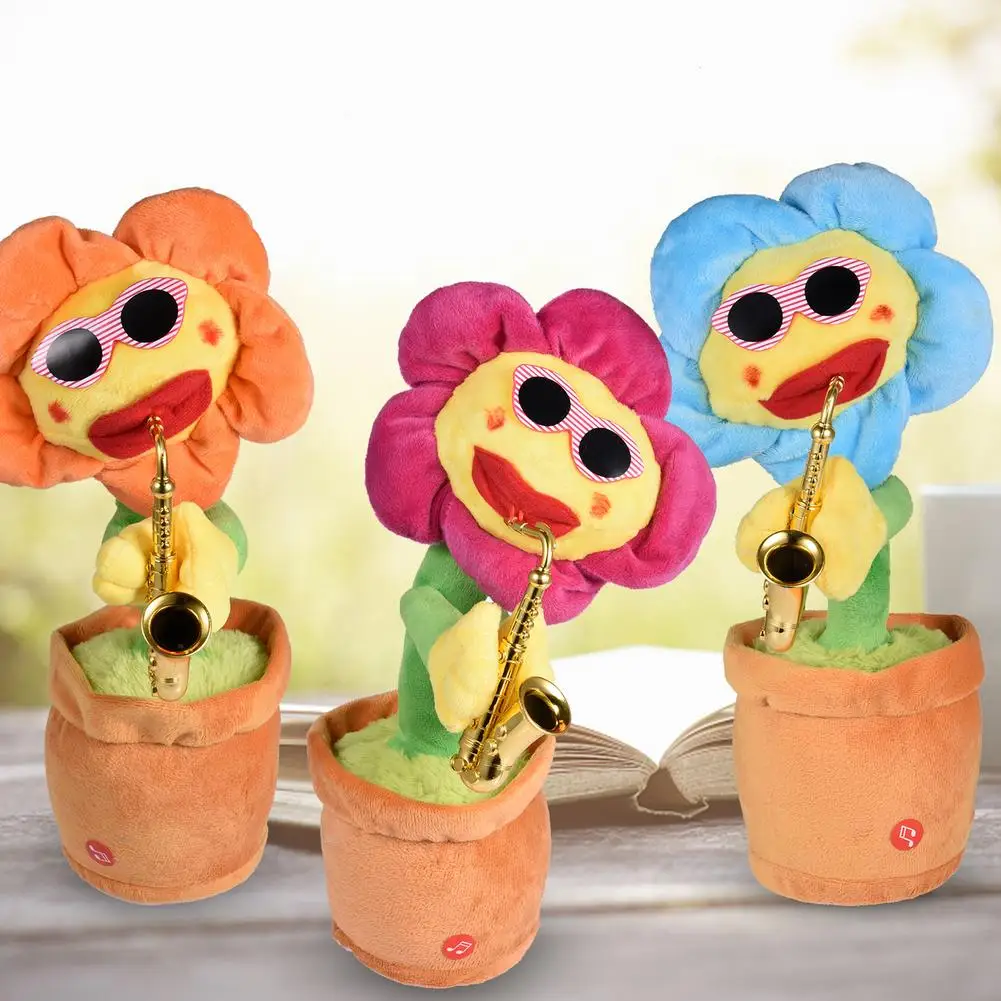 Electric Toys Singing And Dancing Flowers Sunflower Playing Saxophone Funny Gifts Plush Music Kids Toys 80 Music With Lights