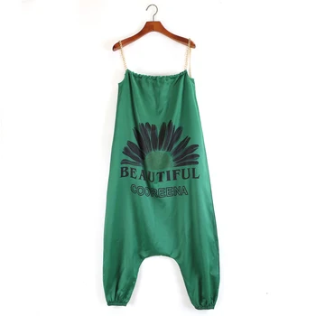 

Jumpsuit Women Fashion Print Daisy Hip Hop Women Rompers Chain Shoulder Strap Jumpsuit Female Summer Streetwear Jumpsuits