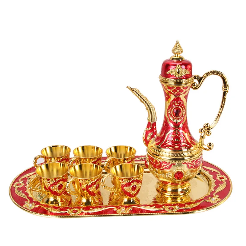 

Retro Palace Wine Set Wedding Zinc Alloy bar tender sets Metal Gold Silver wine pot White Flagon Gift Set Home Decor