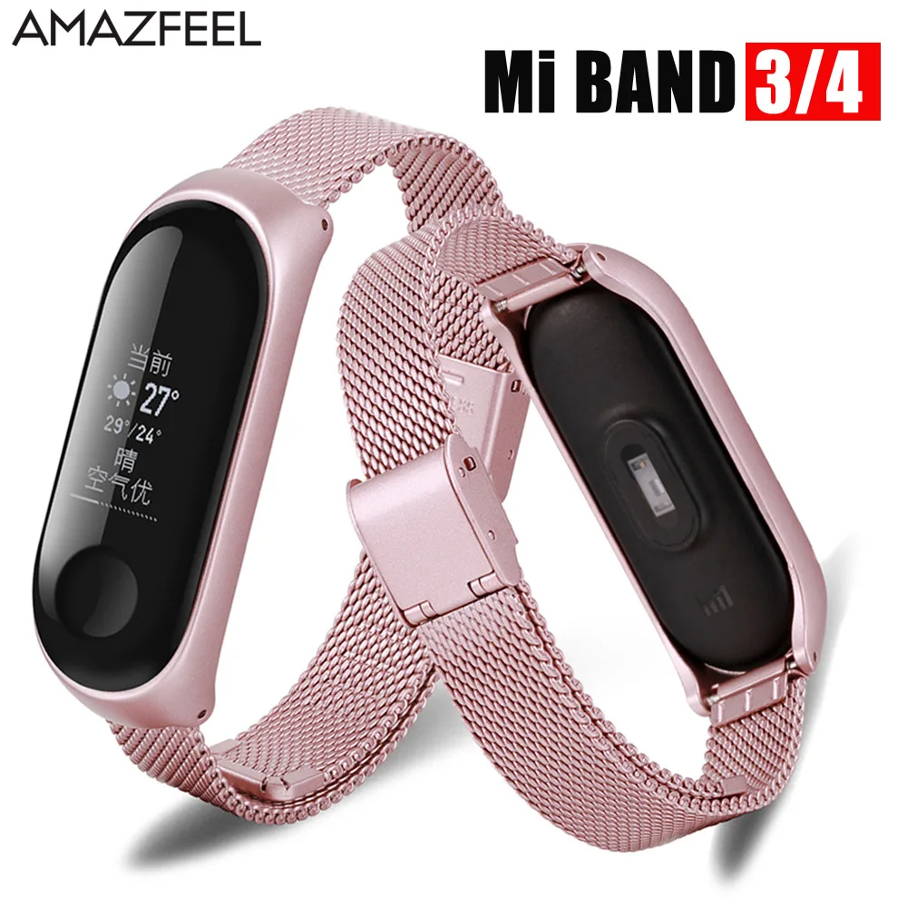 Браслет Amazfeel для Mi Band 4/3 наручный ремешок MiBand 3 MiBand 4 ремешок Браслеты из нержавеющей стали