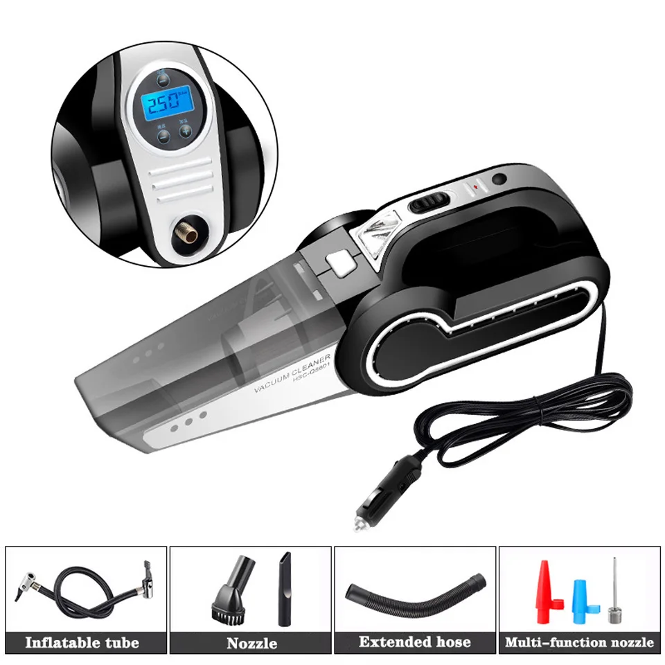 

4 In 1 Car Vacuum Cleaner 12V 120W Super Suction Wet Dry Dual Use Vaccum Cleaner Car Claners Tire Pressure Detection Inflation