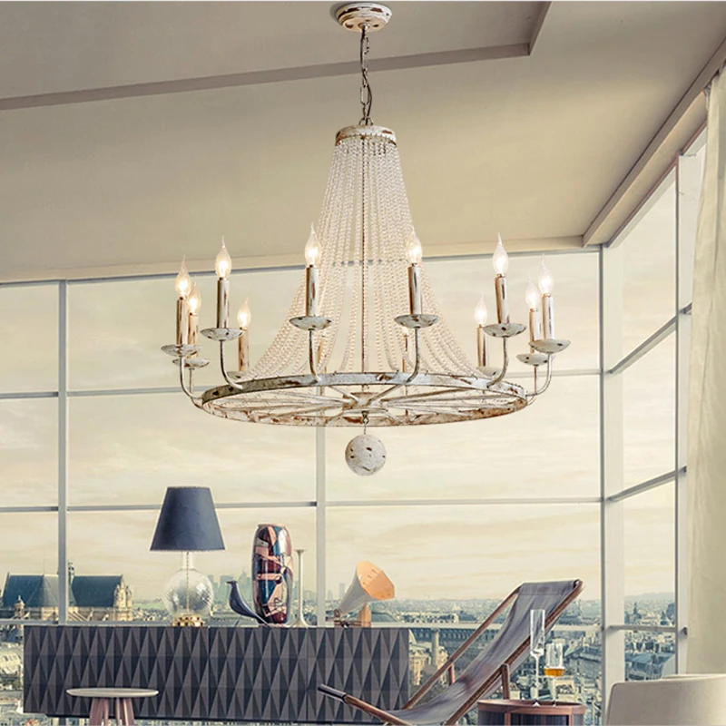 

Retro Vintage luxury American country style big LED crystal chandelier lamp lustres modern E14 lights for hotel living room