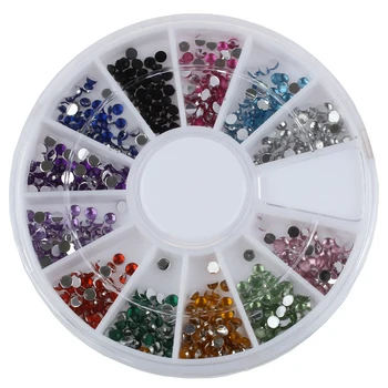 

1800pcs 2mm 12 Color Nail Art Rhinestones Glitter Tips Round Shape Deco + Wheel