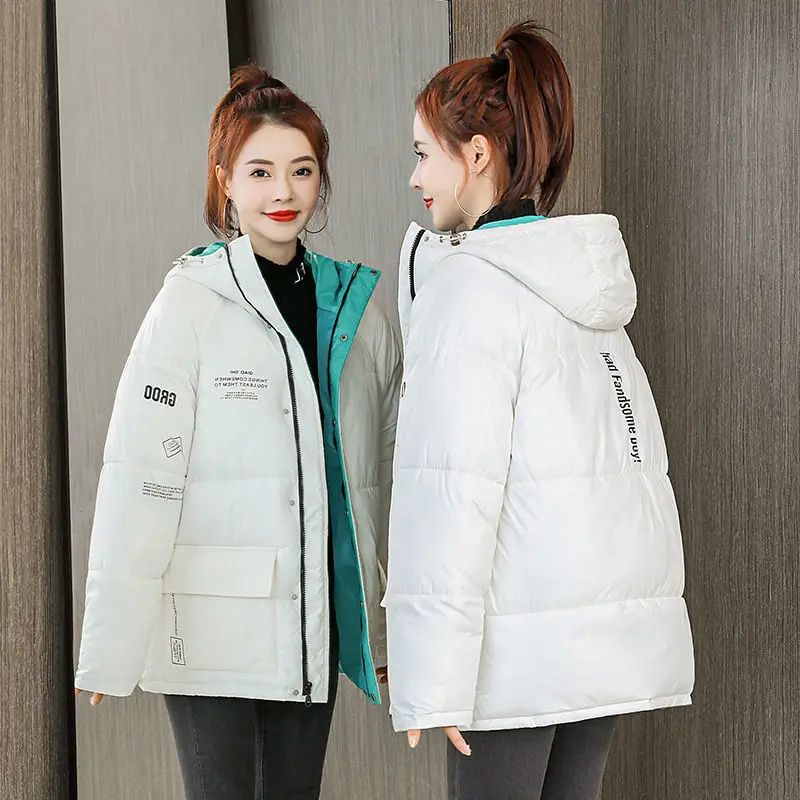 

2023 New Winter Jacket Parkas Women Glossy Down Cotton Jacket Hooded Parka Coat Warm Student Cotton Jacket Korean Casual Outwear